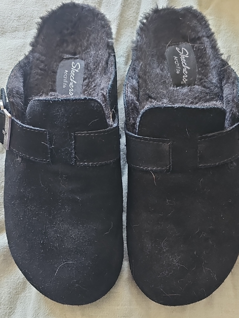 Skechers Black Suede Fur-Lined Archfit Clogs
